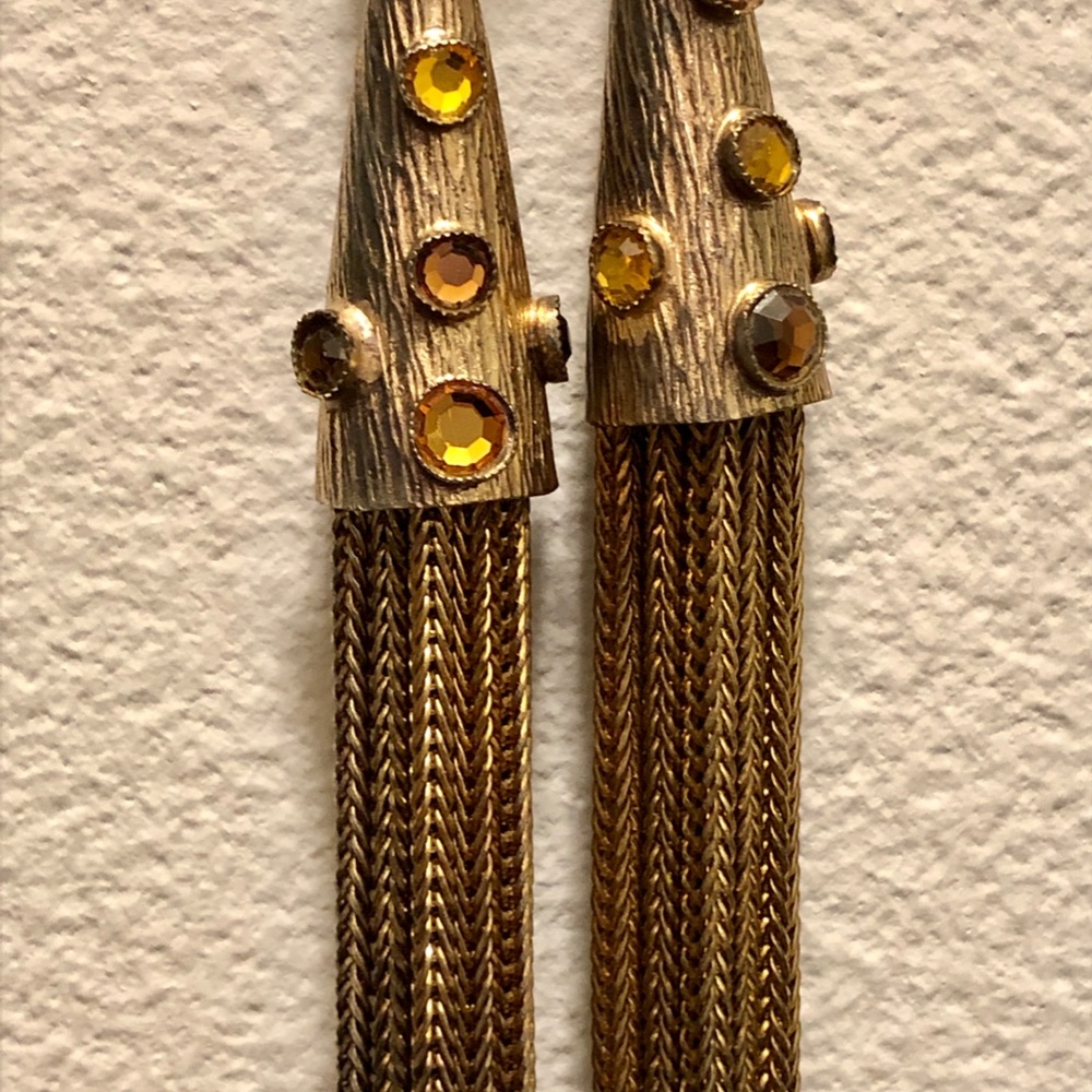 Vintage Gold Crystal Rhinestone Tassel Necklace - Picture 9 of 9